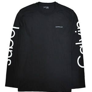 ★未使用(やや難あり)★カルバンクライン CALVIN KLEIN メンズ 長袖Tシャツ ロンT 袖ロゴ 黒 ブラック Mサイズ (A066)