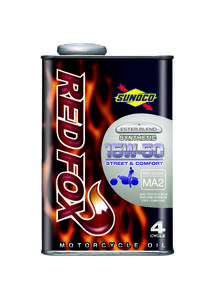 送料無料！　SUNOCO　REDFOX　スノコ　レッドフォックス　15W-50　合成油　Synthetic（エステル配合)　Level:部分合成　1L缶x10　バイク用