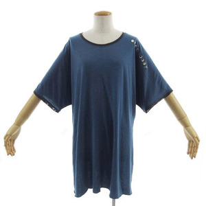 プーマ PUMA Tシャツ ビッグT 半袖 ロング丈 ロゴプリント ブルー系 青系 グレーブラウン M レディース