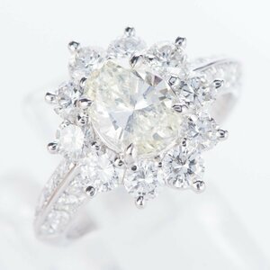 GIAレポート付き 2.98cttw オーバルダイヤモンドダイヤモンド プラチナリング D: 1.51ct D: 1.47ct M I1 Pt900 GIA