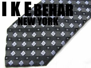 NA 451 【期間限定お試し】アイク・ベーハー I K E BEHAR NEWYORK ネクタイ ダークグレー系 チェック 小紋柄 マイクロパターン ジャガード