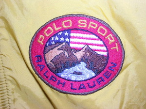 90s ラルフローレン POLO SPORT ナイロン切り替え スウェット パーカー L イエロー/オリーブ vintage old ハーフジップ プルオーバー