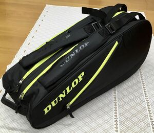 新品タグ付き♪ダンロップ(DUNLOP) テニスラケットバッグ（6本収納可能）◆メーカー価格7,700円◆ブラック×イエロー◆畑