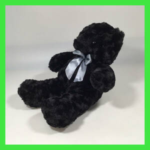 N-2007☆ 黒いクマ　水色のリボンを首に付けている。 ぬいぐるみ　動物　くま　クマ　商品タグ無し
