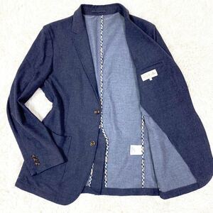 XL! 美品 The DUFFER of St. GEORGEテーラードジャケット ストレッチ アンコン パイピング ネイビー ザ ダファー オブセントジョージ 紺