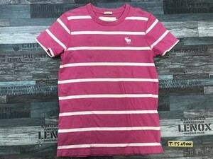 Abercrombie & Fitch アバクロ メンズ ワンポイントロゴ刺繍 ボーダー 半袖Tシャツ S ピンク白