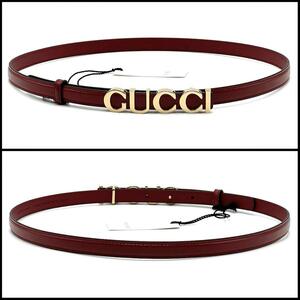 【未使用タグ付き・80cm】グッチ　GUCCI　レディース　スリム　ベルト　レザー 赤