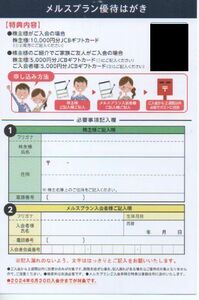 メニコン 株主優待券 メルスプラン優待はがき メルスプラン新規入会特典 入会必須 有効期限：2024年6月30日 普通郵便・ミニレター対応可