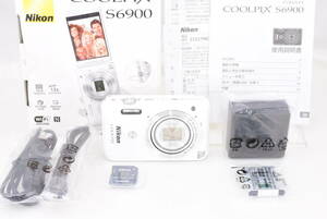 1円～★ほぼ未使用★Nikon ニコン COOLPIX クールピクス S6900 白/ホワイト 付属品多数 元箱★専門店動作確認済 Wifi搭載 光学12倍ズーム