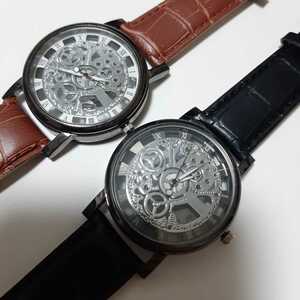 新品　激渋　腕時計　スケルトン　黒と茶色のセット　9