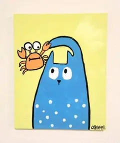 【蟹としっぽねこ】　F3キャンバス　アクリル画　猫　ポップアート