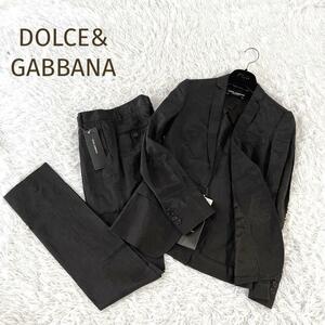 新品タグ付☆DOLCE&GABBANA☆ドルチェ＆ガッバーナ　リネン混 パンツジャケットセットアップ　光沢ブラック黒　サイズS