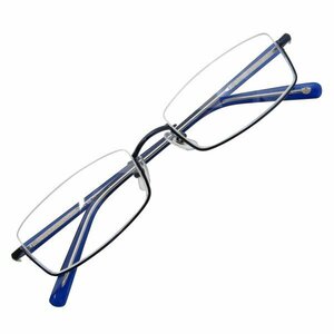 【匿名配送】 アンダーリム スクエア 眼鏡 メガネ フレーム 逆 ナイロール デモレンズ フレームのみ 12003 ブルー