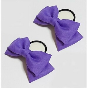 【送料無料】紫色リボン ヘアゴム 2個 髪飾り コスプレ衣装小物 パープル ハンドメイド ハロウィン シンプル 無地【即決】