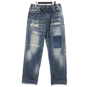 サプール SAPEur vintage denim pants the future ヴィンテージ ワイド デニム パンツ ジーンズ ダメージ加工 インディゴ L メンズ