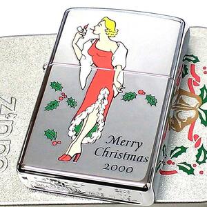 ZIPPOライター クリスマスレディ ウィンディ 2000年製 絶版 サンタクロース 一点物 ジッポ レア 可愛い X’mas 珍しい 女性 Windy