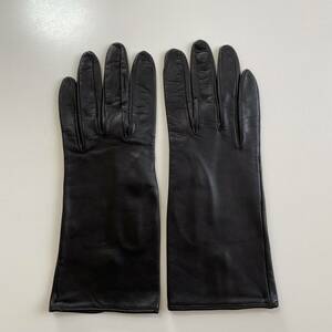 【美品】イタリア製　Minetta Guanti レディース　レザーグローブ　ブラック　黒革手袋　サイズ7 シルク裏地