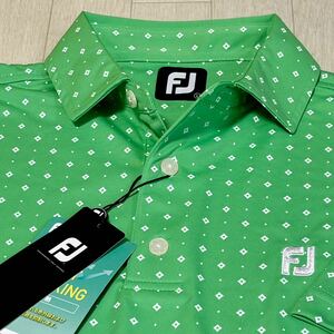 新品★FootJoy フットジョイ ダイヤ×ドット柄 吸汗速乾 4WAYストレッチ 半袖ポロシャツ★グリーン★サイズXL★送料185円