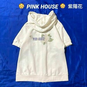 PINK HOUSE ピンクハウス★紫陽花　アジサイプリント　半袖　パーカー　スゥェット　フルジップ