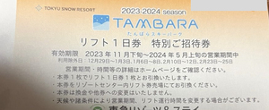 たんばらスキーパーク　リフト1日券　定型郵便