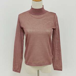 a01981 極美品 LILY BROWN リリーブラウン ニット 長袖 薄手 シースルー ハイネック ラメ F ピンク 華やか フェミニンフローラルスタイル