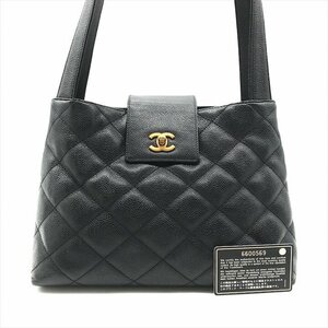 1円 良品 CHANEL シャネル ココマーク マトラッセ キャビアスキン ハンド トート バッグ ブラック a2748