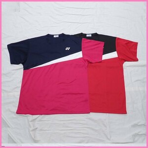 ★未使用 YONEX/ヨネックス 半袖Tシャツ 2着セット 男女兼用L/レッド×ブラック/ピンク×ネイビー/ロゴプリント/スポーツウェア&1976400014