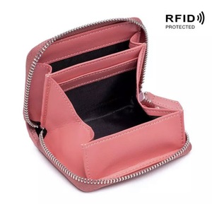 ■新品■本革■財布【 ピンク】 ■ファスナー 小さい レディース メンズ　ミニウォレット レザー 小銭入れ RFID保護機能（スキミング防止）
