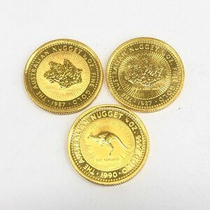 K24IG　オーストラリア　カンガルー金貨　ナゲット金貨　1/10oz　3枚まとめ　総重量9.3g【CEAB6052】