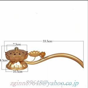 柄香炉 密教法具 寺院用仏具 蓮華型柄香炉 真鍮製 密教で使われる仏具 (Size : 33.5CM)