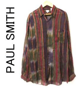 正規品 英国製 希少 90s ビンテージ PAUL SMITH ポールスミス アーカイブ コットンレーヨン 染色加工 マルチストライプ ドレスシャツ 37 