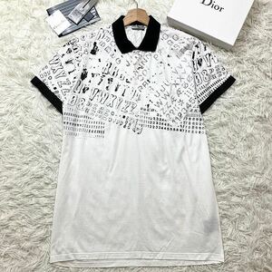 【極美品】ディオールオム Tシャツ ポロシャツ 柄 箱付き 英語 数字 L相当 DIOR HOMME