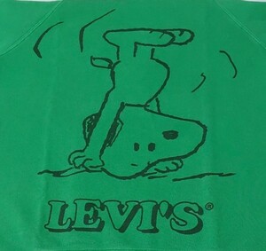 2020 絶版品 Levi’s×Snoopy コラボ カットソー『HOOPS HANGING SNOOPY』丸首 半袖 緑 前プリント M・身幅約59cm 厚め※未使用品/タグ付き