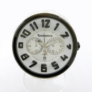 A24-272　Tendence テンデンス　02046017　J05R　メンズ腕時計　ガリバー　ラウンド　クロノグラフ　クォーツ　ホワイト/ブラック　稼働品