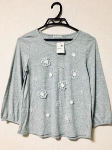 カットソー ロンＴ アース earth 花レースモチーフ 七分袖 綿混★新品 372 トップス 長袖Tシャツ