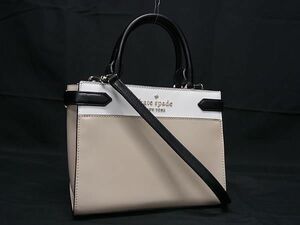 1円 ■美品■ kate spade ケイトスペード WKRU7100 ステイシー PVC 2WAY ハンドバッグ トート ショルダー ベージュ系×ホワイト系 FC1940