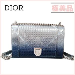 ディオール ディオラマ カナージュ チェーン ショルダーバッグ シルバー ブルー メタリック グラデーション Christian Dior