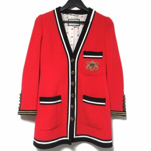 美品 GUCCI グッチ GGマーモントボタン Vネック エンブレム ノーカラー ジャケット 38サイズ 509052 ZKD75 レッド×ブラック×ホワイト