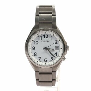 1円スタート 稼働品 CITIZEN シチズン ATTESA アテッサ H149-S118921 エコドライブ デイト 電波ソーラー チタン 純正ベルト 白文字盤