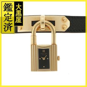 HERMES エルメス レディース時計 ケリーウォッチ クオーツ GP/レザー ブラック ブラック文字盤 KE1.201【434】