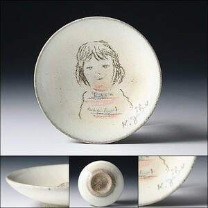 U07963 KATSUYUKI GIBO 儀保克幸 手描 絵皿 飾皿 少女図 彫刻家 /500