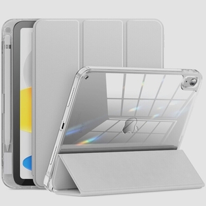 送料無料★INFILAND iPad第10世代 ケース 10.9インチ 透明カバー ペンホルダー付(シルバー)