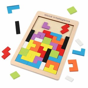 ブロックパズル 木製ジグソーパズルゲーム カラフル40ピース 図形作りや型はめに挑戦 ロシアンブロック TTRIS40