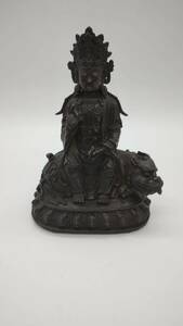 中国 古物 仏像 時代物 立像 銅製 置物 観音像 古銅 清時代 獣付き 中国古美術