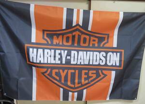 『特大A』橙白HQ■新品ハーレーダビッドソンHarley-Davidson　フラッグ　旗　USバナー■整備　DIY◇二輪車 バイク オートバイ レース 修理