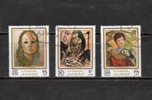 209131 アラブ休戦土候国 アジュマーン 1971年 肖像画家アレクザンダー・ルッチェの絵画 (1) 25Dh、30Dh、35Dh 3種完揃 使用済