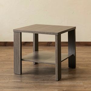 サイドテーブル 棚付 50cm幅 正方形 木製 センターテーブル 木目柄 大理石柄 LDN-01 アンティークブラウン(ABR)