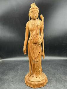 p041601 木彫り 仏教美術 置物 観音菩薩立像 仏像 彫刻 