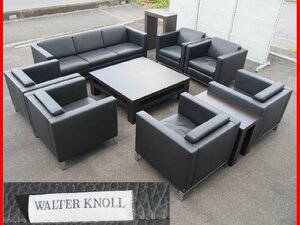 ★ 美品 WalterKnoll ウォルターノル FOSTER 500 黒総革 応接セット10点set センターテーブル 突き板張り 最高級グレード