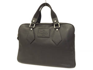 16608 美品 Vivienne Westwood ヴィヴィアンウエストウッド ロゴパッチ レザー PC B4 収納可 ブリーフケース ビジネスバッグ 鞄 黒 メンズ